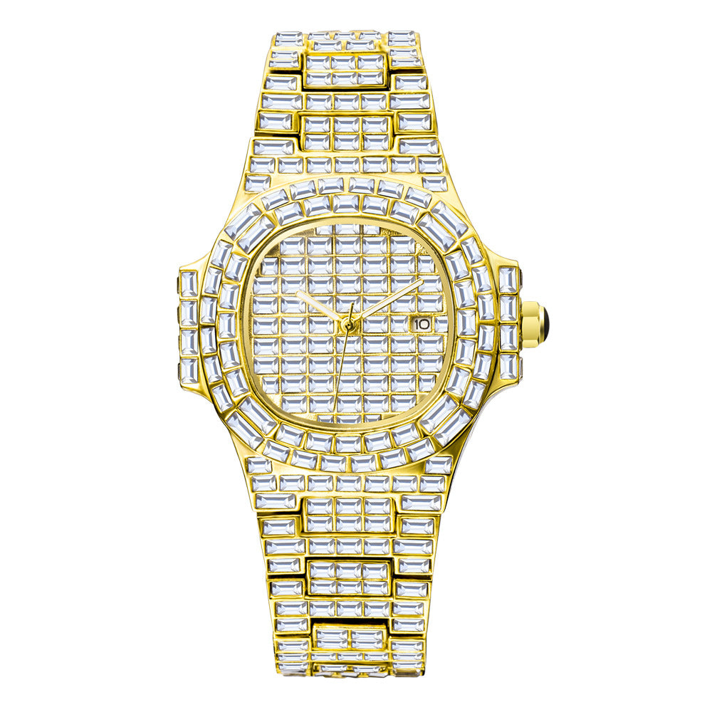 Men's Diamond-Cut Waterproof Quartz Watch with Date Display