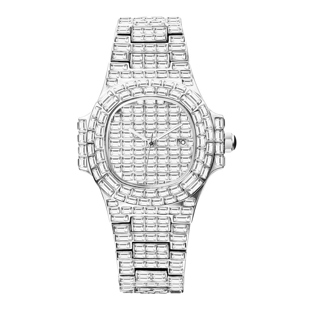 Men's Diamond-Cut Waterproof Quartz Watch with Date Display