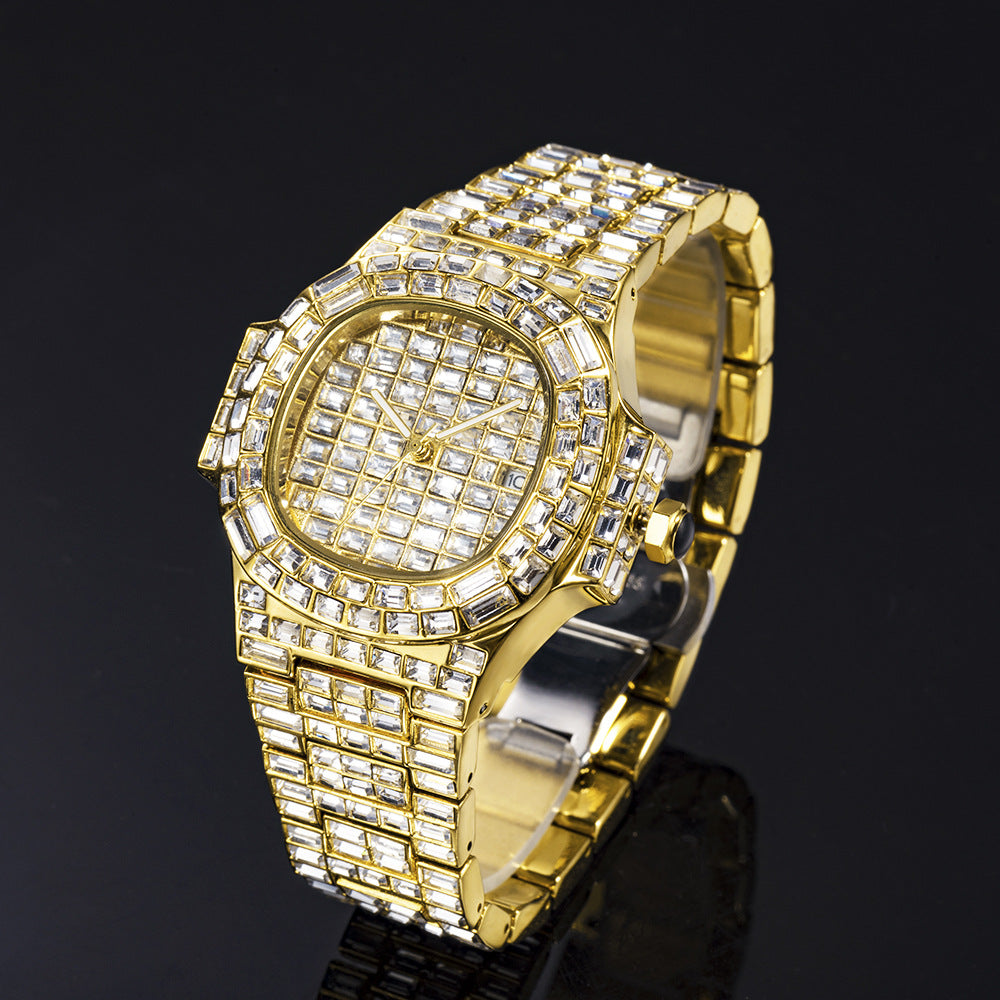 Men's Diamond-Cut Waterproof Quartz Watch with Date Display