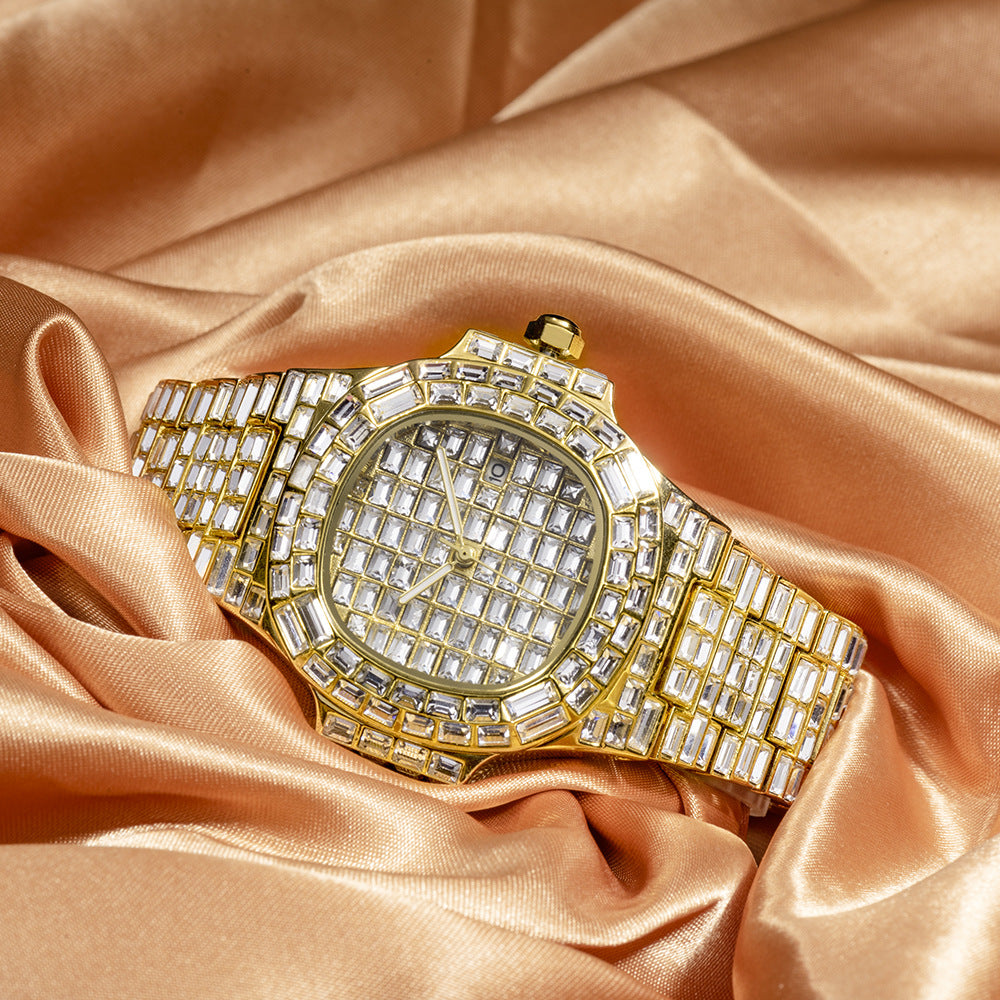 Men's Diamond-Cut Waterproof Quartz Watch with Date Display
