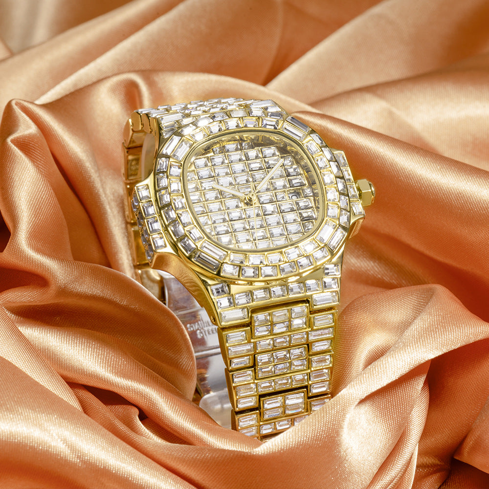 Men's Diamond-Cut Waterproof Quartz Watch with Date Display