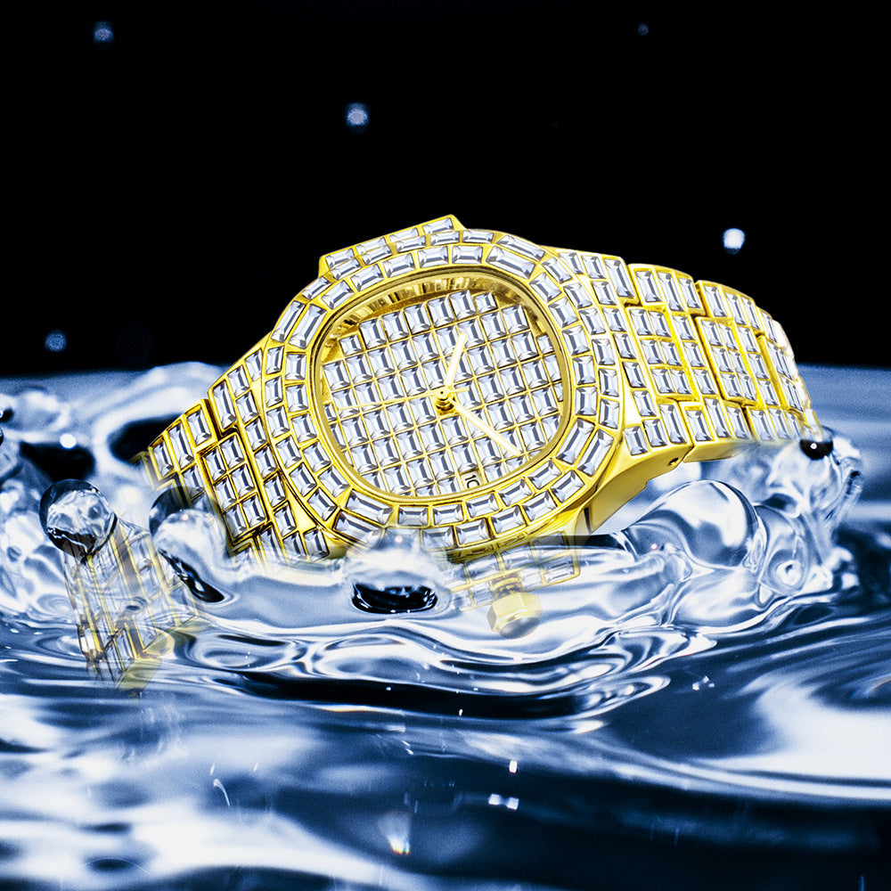 Men's Diamond-Cut Waterproof Quartz Watch with Date Display